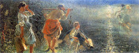 Jacek Malczewski, "Topielec w uściskach dziwożony" (cykl Rusałki), rok 1888