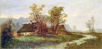 Aleksander Mroczkowski, "Pejzaż z chatą", rok 1878