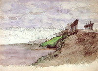 Henryk Rodakowski, "Pejzaż z mostem", szkic