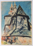 Julian Fałat, "Drewniany kościół w Mikuszowicach koło Bystrej", rok 1929