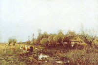 Roman Kochanowski, "Pejzaż letni z chałupą nad moczarami", rok 1896