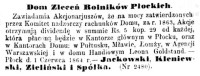 1864 rok - ogłoszenie "Kuriera Warszawskiego" o wypłacie dywidendy dla akcjonariuszy