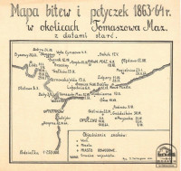 Mapa bitew i potyczek w czasie Powstania Styczniowego w okolicach Tomaszowa Mazowieckiego