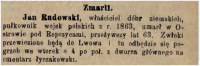 Notatka o śmierci Jana Rudowskiego z roku 1909.